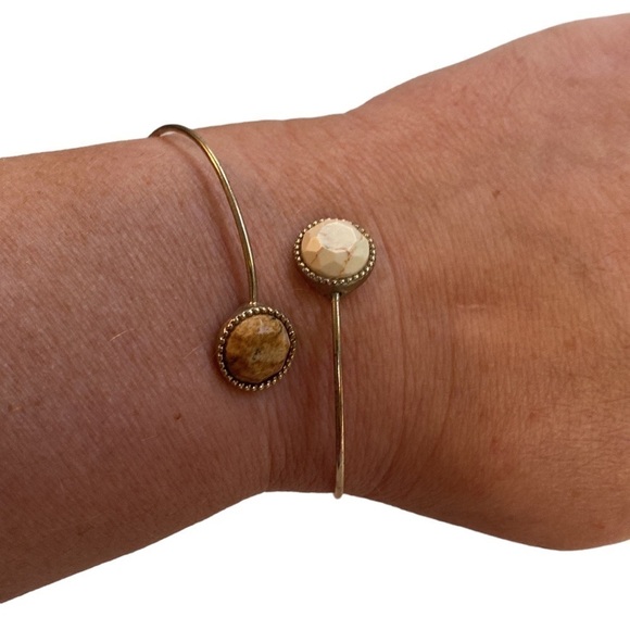 Two piece | Gold | Faux Stone | Bangle Set - Picture 7 of 11